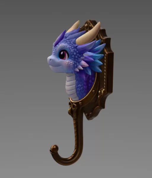 Cute Dragon Wall Hook – STL File for 3D Printing - Model preview 5