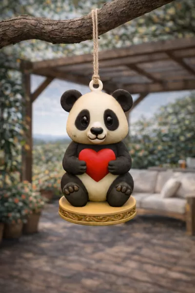 Panda with Heart — Cute Panda Figurine / Pendant / Keychain - Model preview 6