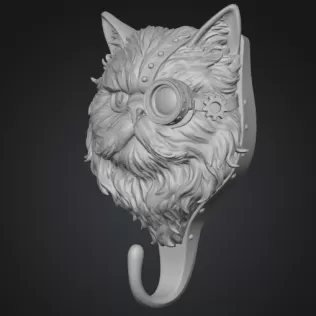 Steampunk Persian Cat Wall Hook – Highly Detailed - Model thumbnail 3