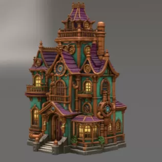 Whimsical Steampunk Manor STL File for 3D Print - Model thumbnail 5