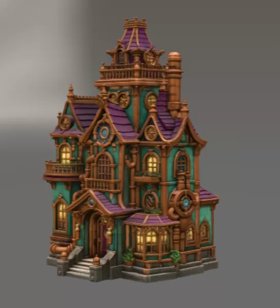 Whimsical Steampunk Manor STL File for 3D Print - Model preview 5