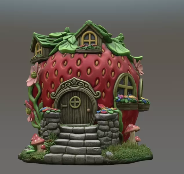 Strawberry Fairy Cottage STL File 3D Printable - Model preview 3