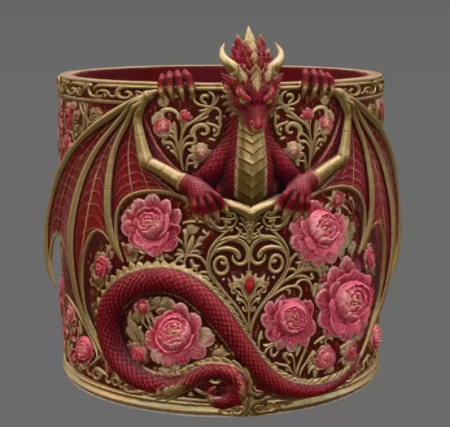 Ruby Rose Dragon Planter STL File for 3D Print - Model preview 7