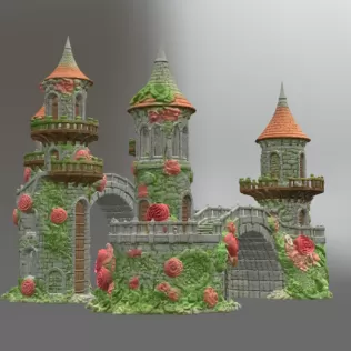 Enchanted Rose Castle Bridge Cottage STL File for 3D Printing - Model thumbnail 7