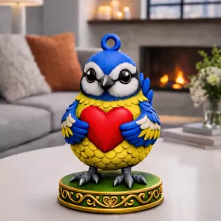 Cute Blue Bird with Heart STL – Adorable 3D Printable Ornament - Model thumbnail 2