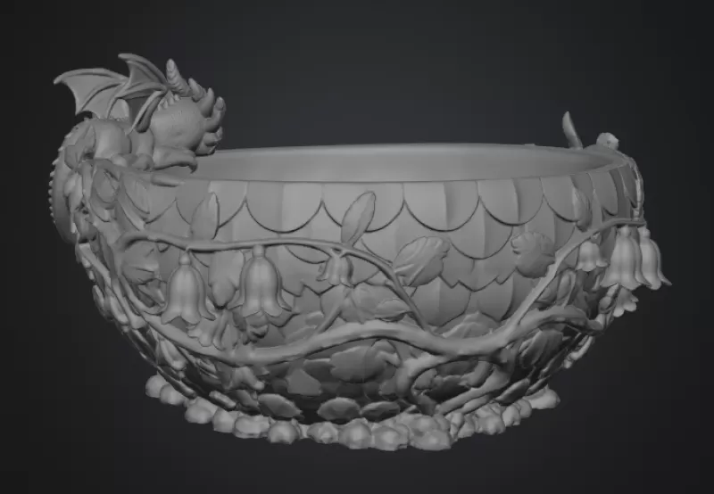 Baby Dragon Flower Bowl STL File for 3D Print - Model preview 14