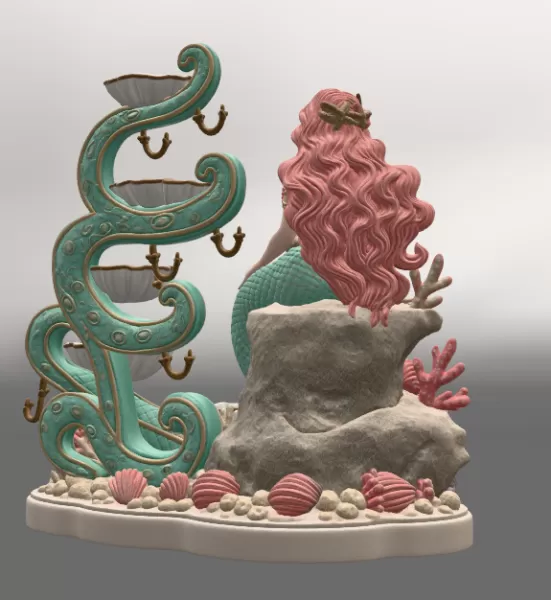 Mermaid Shell Jewelry Organizer STL File for 3D Print - Model preview 11