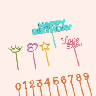 3D Cake Toppers Set, 15 pcs. Bundle, Happy Birthday Cake Toppers - Model thumbnail 2