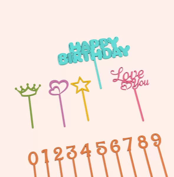 3D Cake Toppers Set, 15 pcs. Bundle, Happy Birthday Cake Toppers - Model preview 2