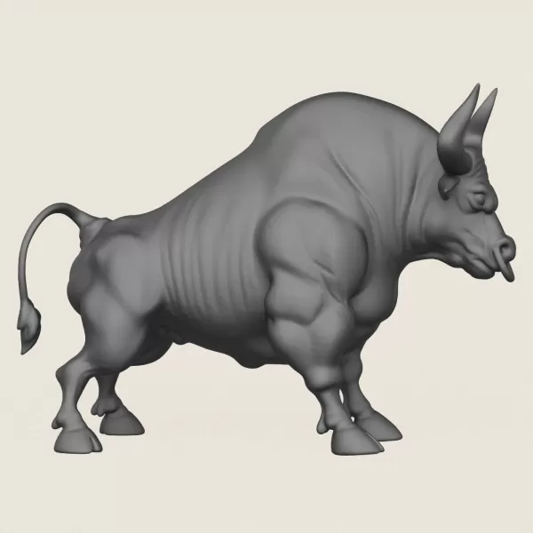 Muscular Young Bull Print Ready 3D Model - Model preview 3