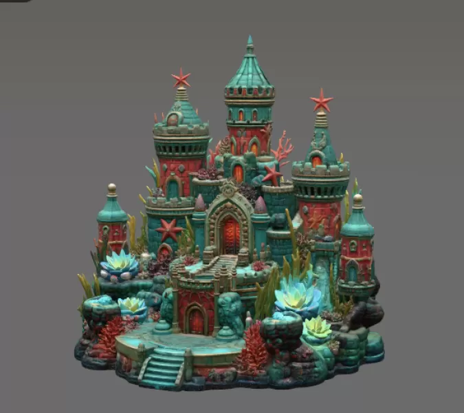 Coral Kingdom Fantasy Castle STL File for 3D Print - Model preview 10