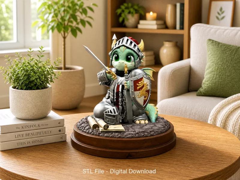 Cute Fantasy Warrior Dragon STL File for 3D Printing - Model preview 1