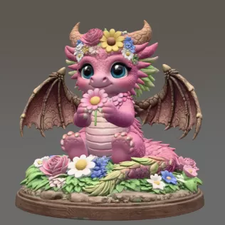 Cute Flower Dragon STL File 3D Print - Model thumbnail 1