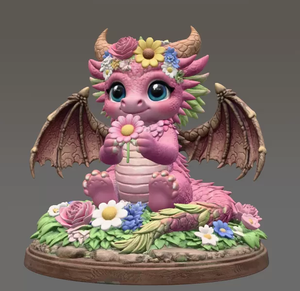 Cute Flower Dragon STL File 3D Print - Model preview 1