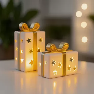 Gift Box Candle Holder Set | Star Cutout Holiday Decor - Model thumbnail 4