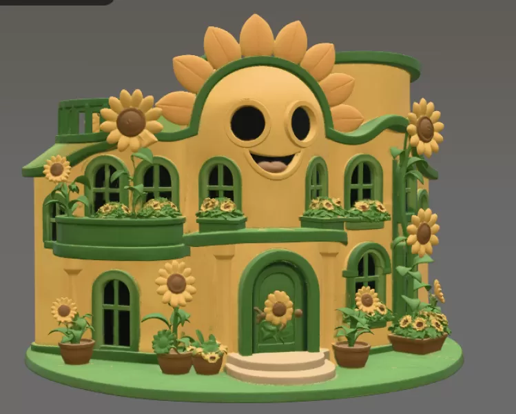 🌻 Happy Sunflower House STL File for 3D Print - Model preview 7