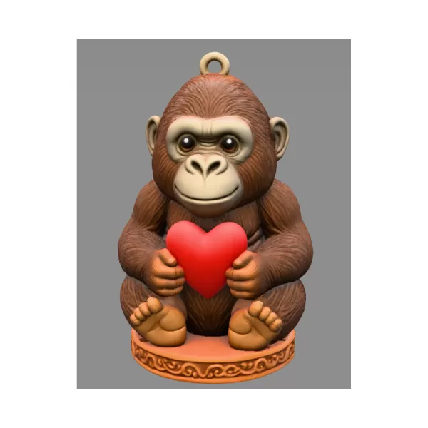 Cute Gorilla STL File – 3D Printable Valentine Figurine - Model preview 1