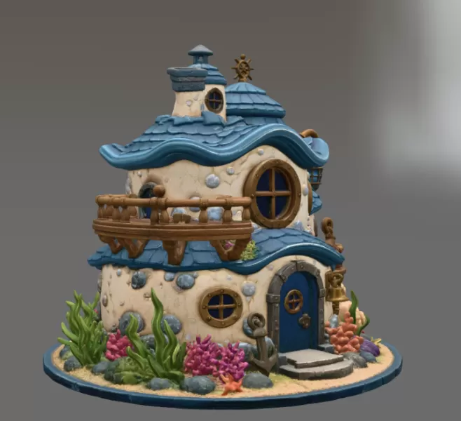 Seaside Fantasy Cottage STL File for 3D Print - Model preview 8