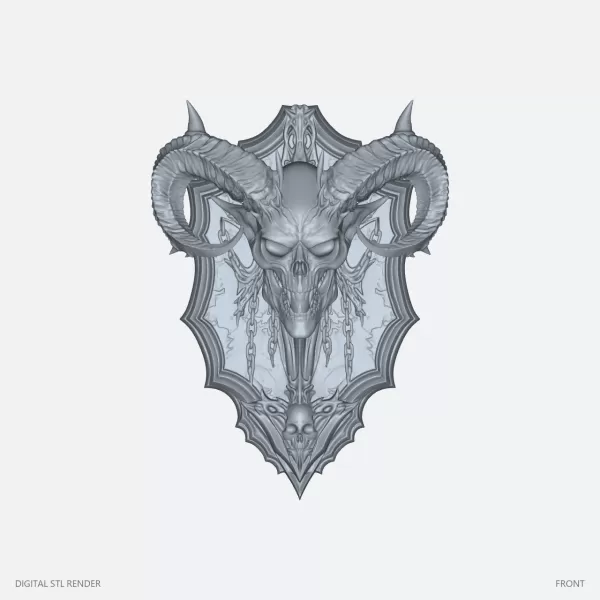 Horned Demon Ram Skull Display - STL - Model preview 1