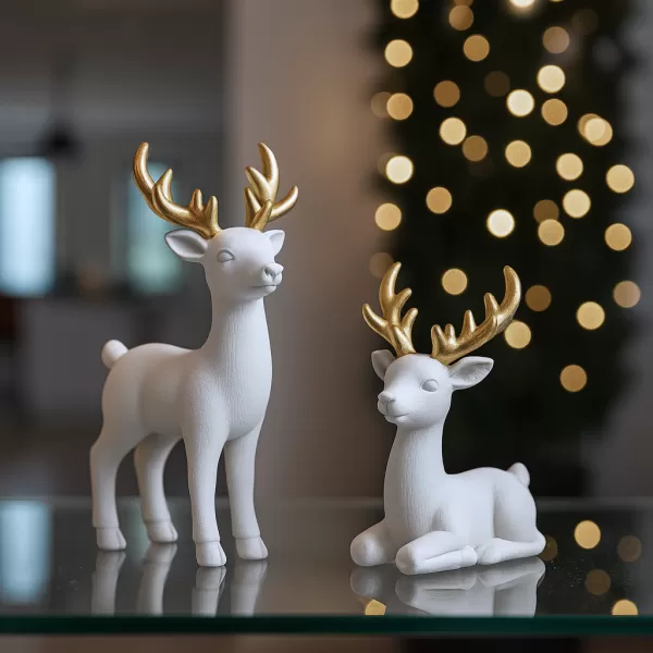 Reindeer Figurines Set | Elegant Christmas Deer Decor - Model preview 1