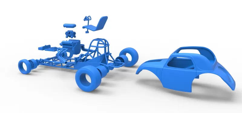 Front engine old school dragster with shell V11 Scale 1:25 - Model preview 24