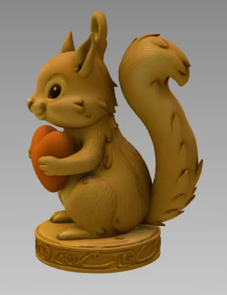 Adorable Squirrel with Heart – Cute 3D Printable Animal Figurine - Model preview 4