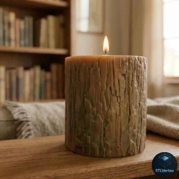 Realistic Tree Bark Candle Mold - 3D Printable Model - Model preview 4