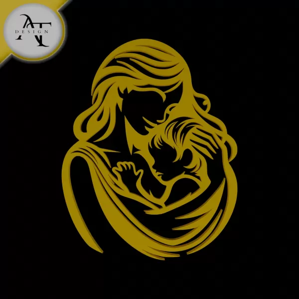 Mom and child - Line Art - 2D Wall Art Decor - Model preview 1