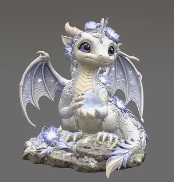 Cute Moonlight Dragon with Crystal Orb STL File for 3D Print - Model preview 8