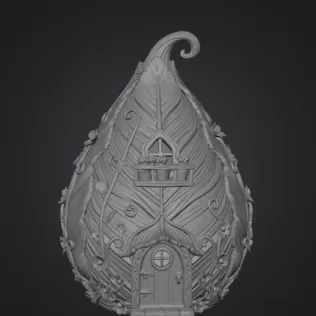 Enchanted Leaf Fairy House STL File 3D Printable Fantasy Cottage - Model thumbnail 8