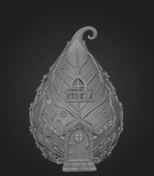 Enchanted Leaf Fairy House STL File 3D Printable Fantasy Cottage - Model preview 8