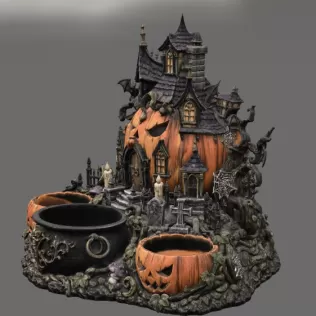Haunted Pumpkin House Organizer STL File for 3D Print - Model thumbnail 9