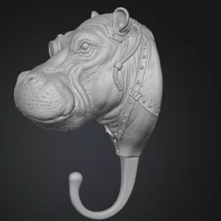 STL File Description — Steampunk Hippo Wall Hook - Model thumbnail 3