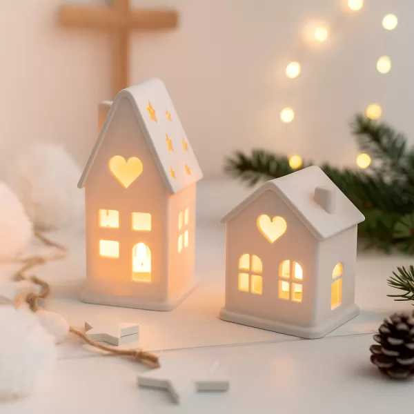 Christmas House Candle Holder Set | 2 pcs Cozy Village Decor - Model preview 2