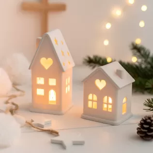 Christmas House Candle Holder Set | 2 pcs Cozy Village Decor - Model thumbnail 2