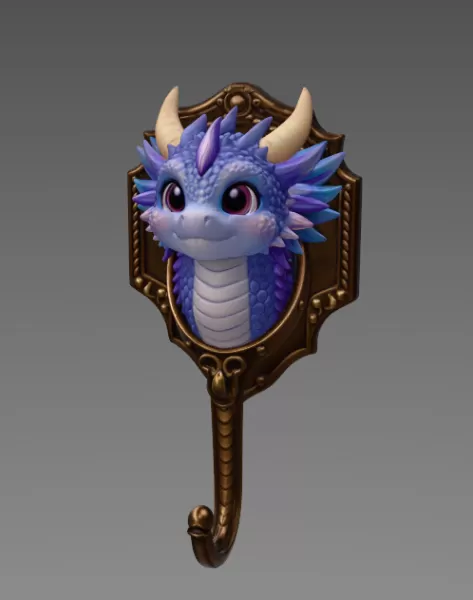 Cute Dragon Wall Hook – STL File for 3D Printing - Model preview 3