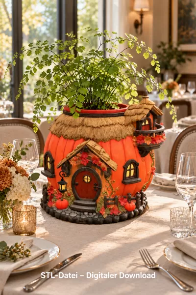 Autumn Pumpkin Cottage Planter STL File for 3D Print - Model preview 5