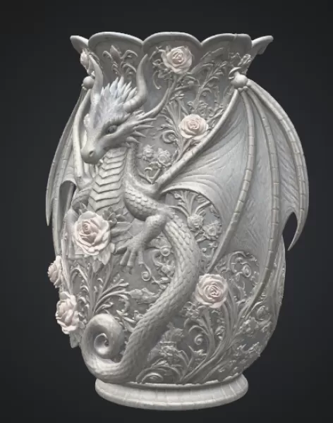 Emerald Rose Dragon Vase STL for 3D Print - Model preview 10