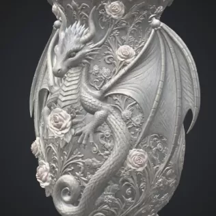 Emerald Rose Dragon Vase STL for 3D Print - Model thumbnail 10