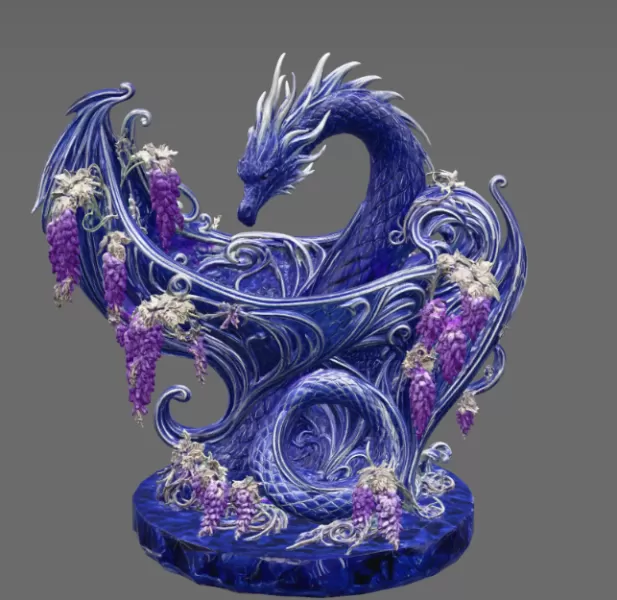 Midnight Wisteria Dragon Bowl STL File for 3D Print - Model preview 6