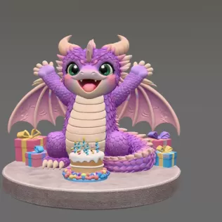 Cute Birthday Dragon STL File for 3D Printing - Model thumbnail 3