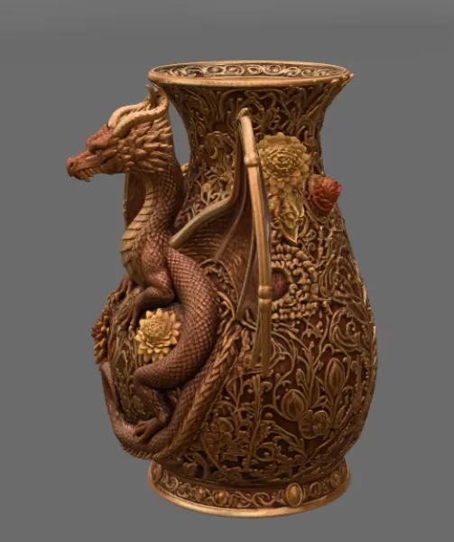 Crimson Floral Dragon Vase STL File for 3D Print - Model preview 9