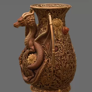 Crimson Floral Dragon Vase STL File for 3D Print - Model thumbnail 9