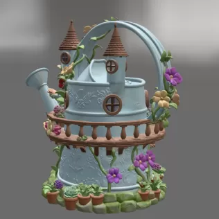 Enchanted Watering Can House STL File for 3D Printing - Model thumbnail 6