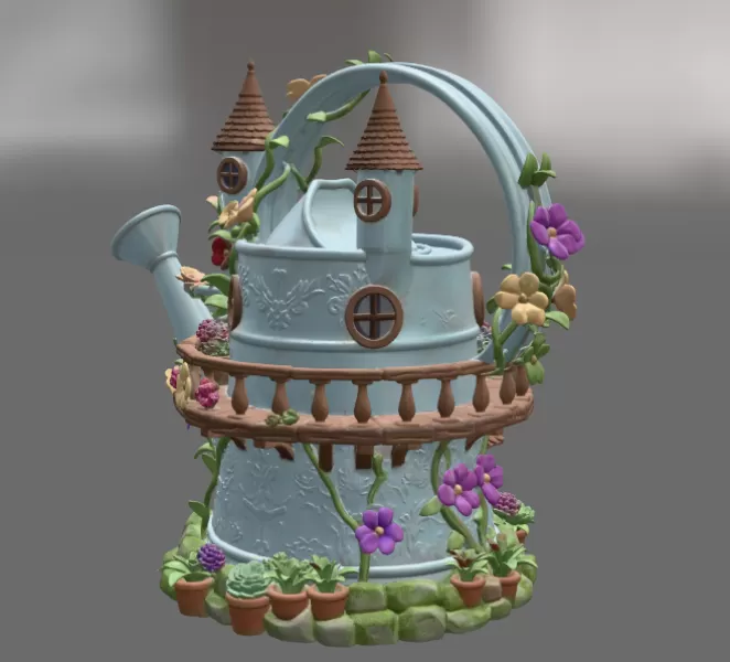Enchanted Watering Can House STL File for 3D Printing - Model preview 6