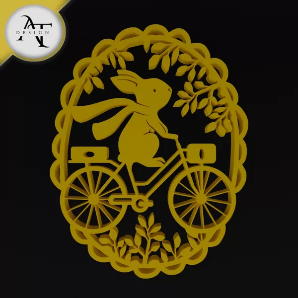 Easter bunny on a bicycle - Silhouette - 2D Wall Art Decor - Model preview 1