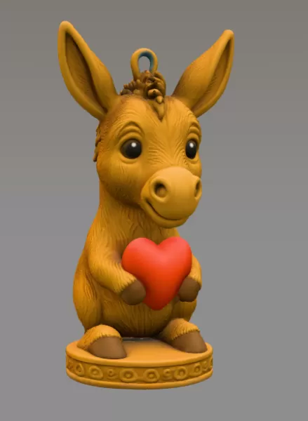 Sweet Donkey with Heart – Adorable 3D Printable Hanging Figurine - Model preview 7