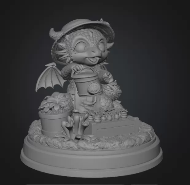 Cute Farmer Dragon Figurine STL File for 3D Printing - Model preview 11