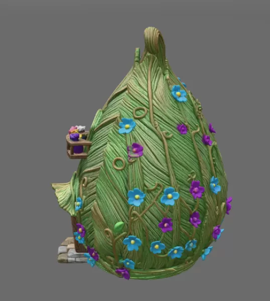 Enchanted Leaf Fairy House STL File 3D Printable Fantasy Cottage - Model preview 5