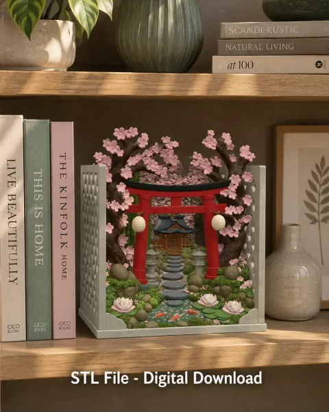 Sakura Sanctuary Book Nook STL File for 3D Print - Model preview 2